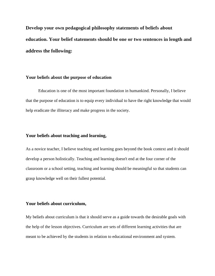 Beliefs About Education - Developing Your Pedagogical Philosophy