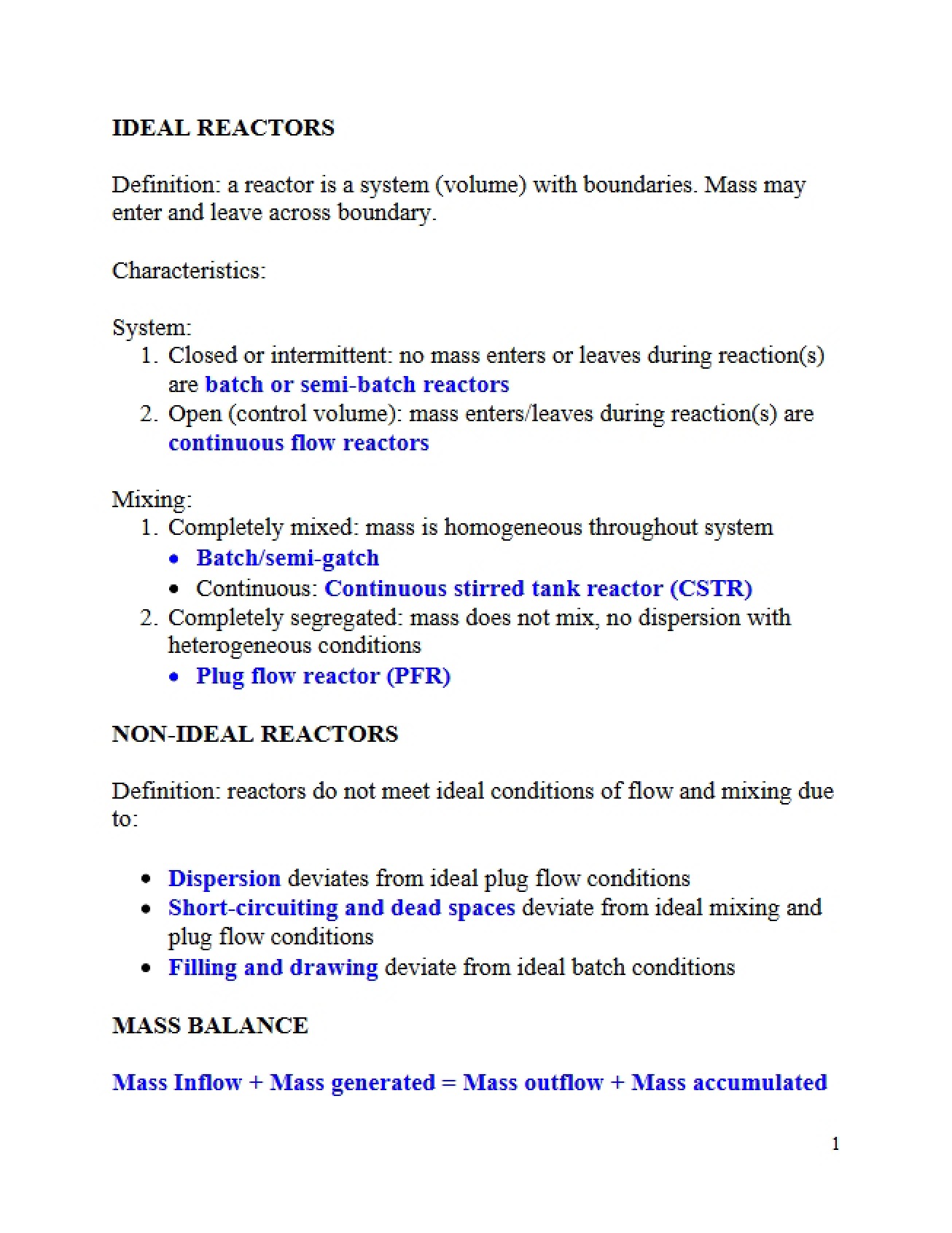 Overview of Ideal Reactor Models