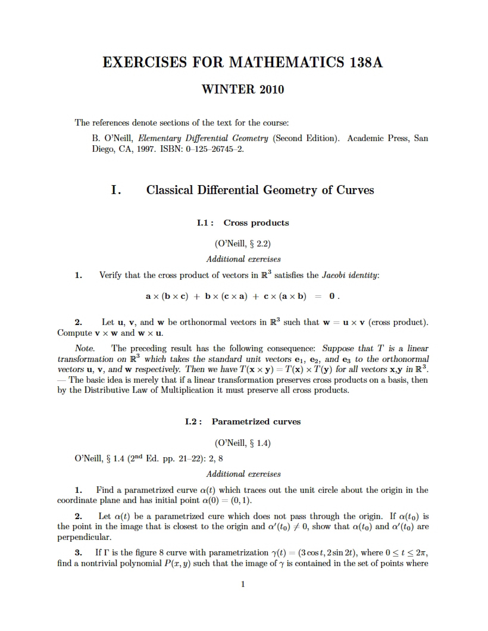 Math 138A Exercises