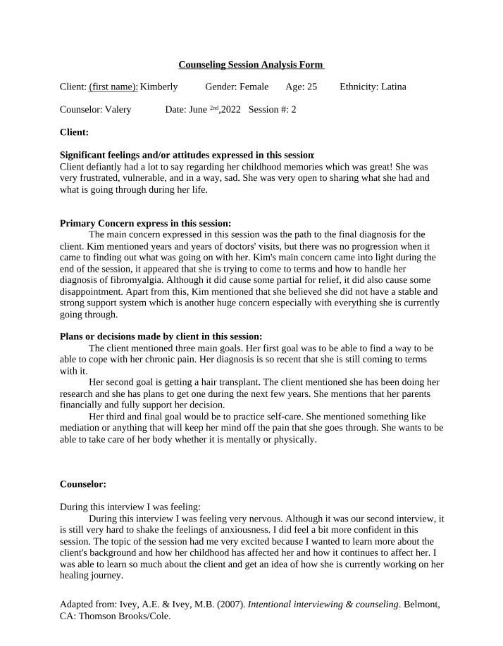 Analysis Form for Counseling Sessions