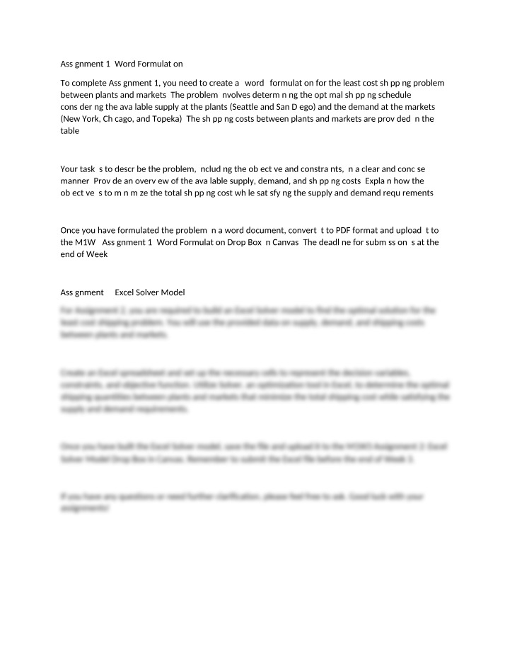 Word Formulation and Excel Solver Model - M1W3 Assignments