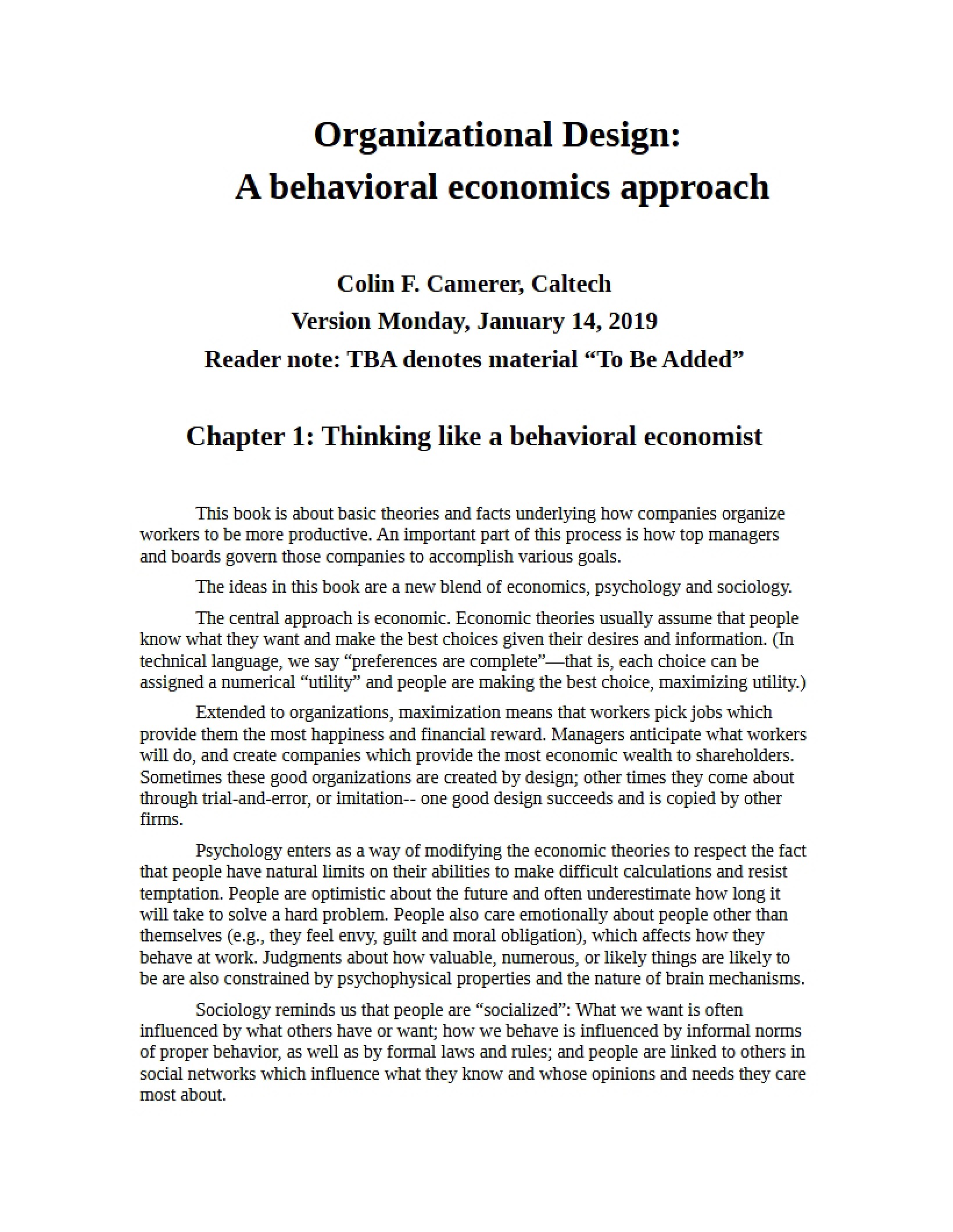 Behavioral Economics An Approach