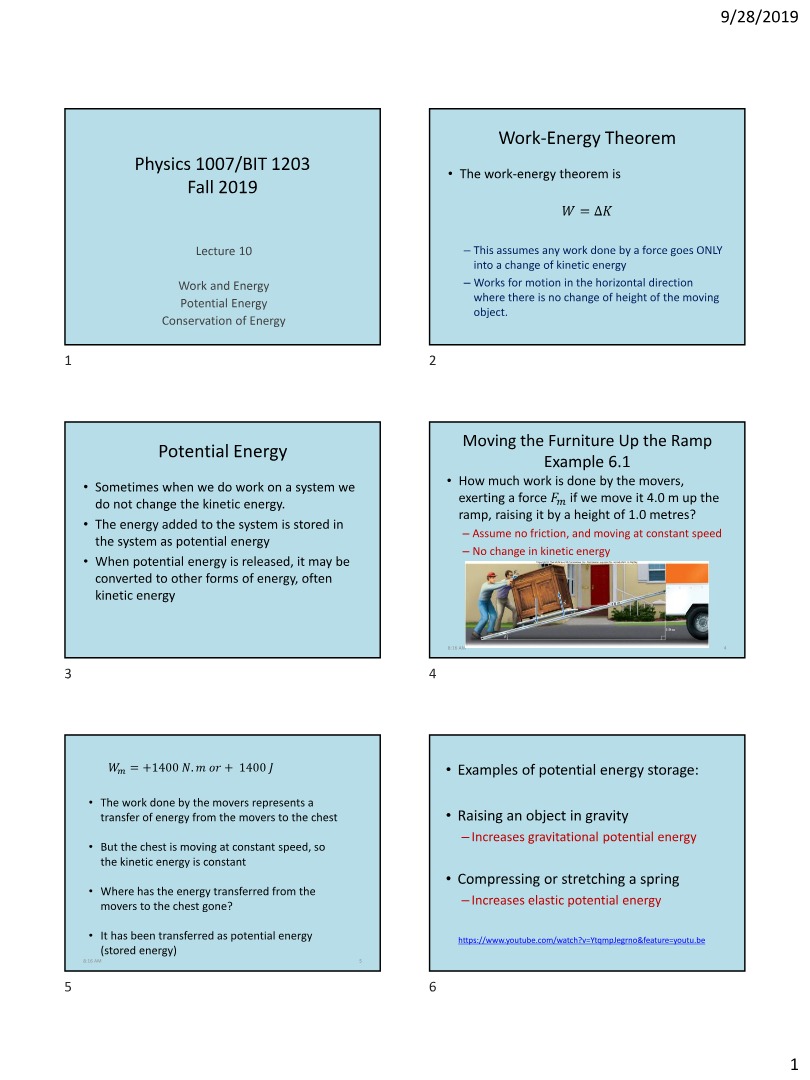 Work, Energy, and Potential Energy Conservation - Lecture 10