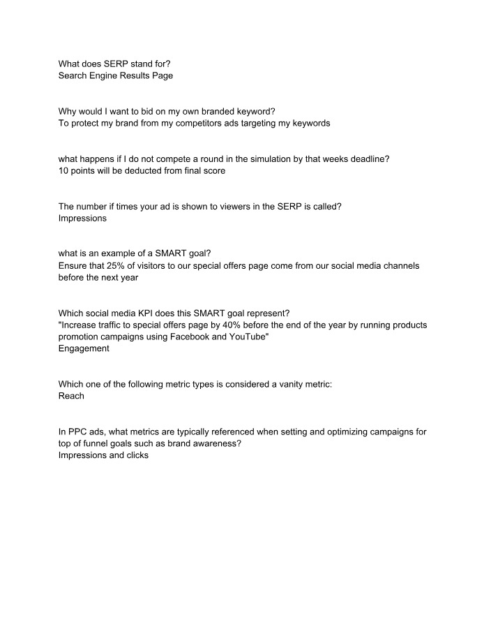 Digital Marketing Concepts and SERP Quiz