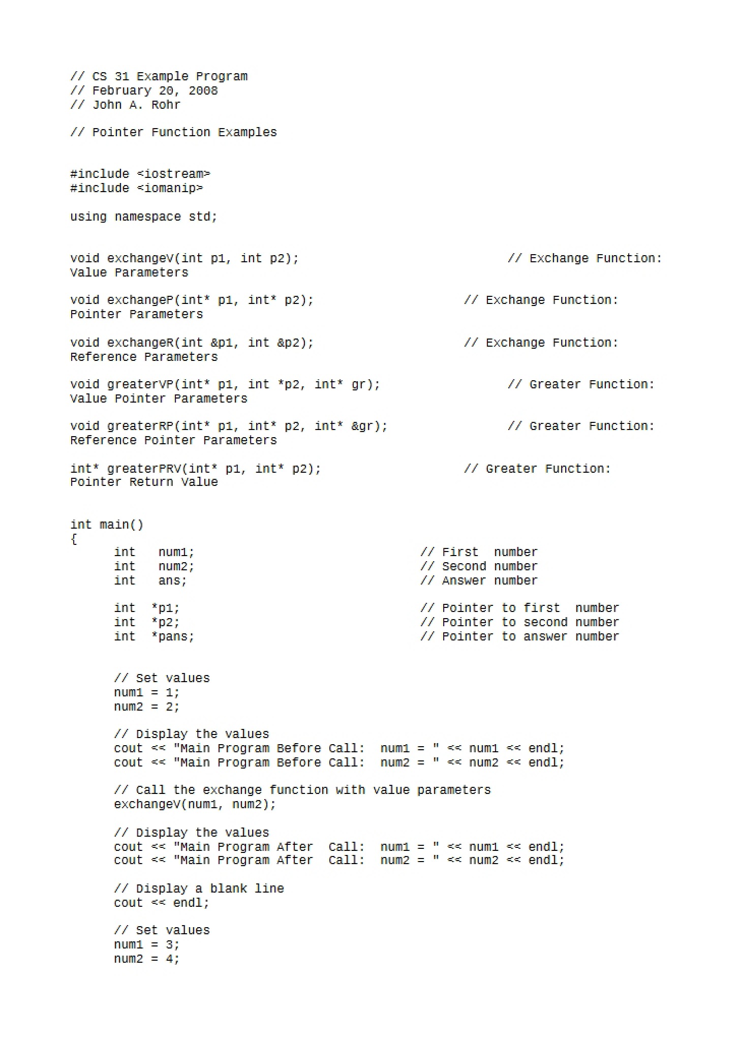 Example of Pointers