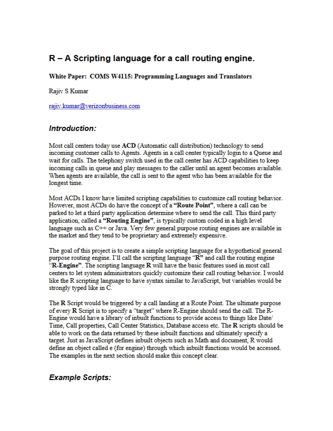 R - Call Routing Engine Scripting Language