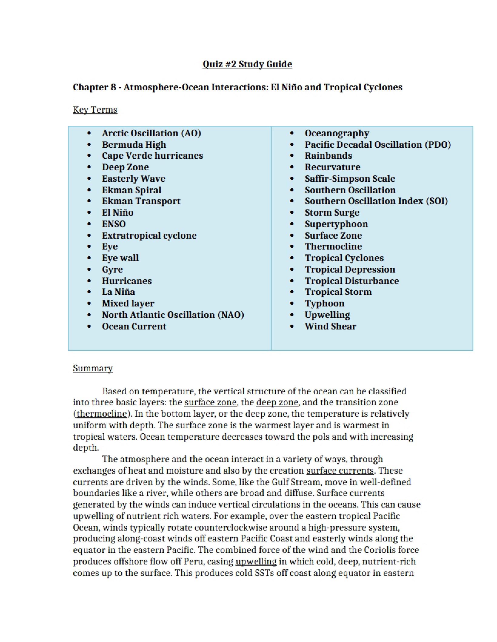 Study Guide for Quiz Two