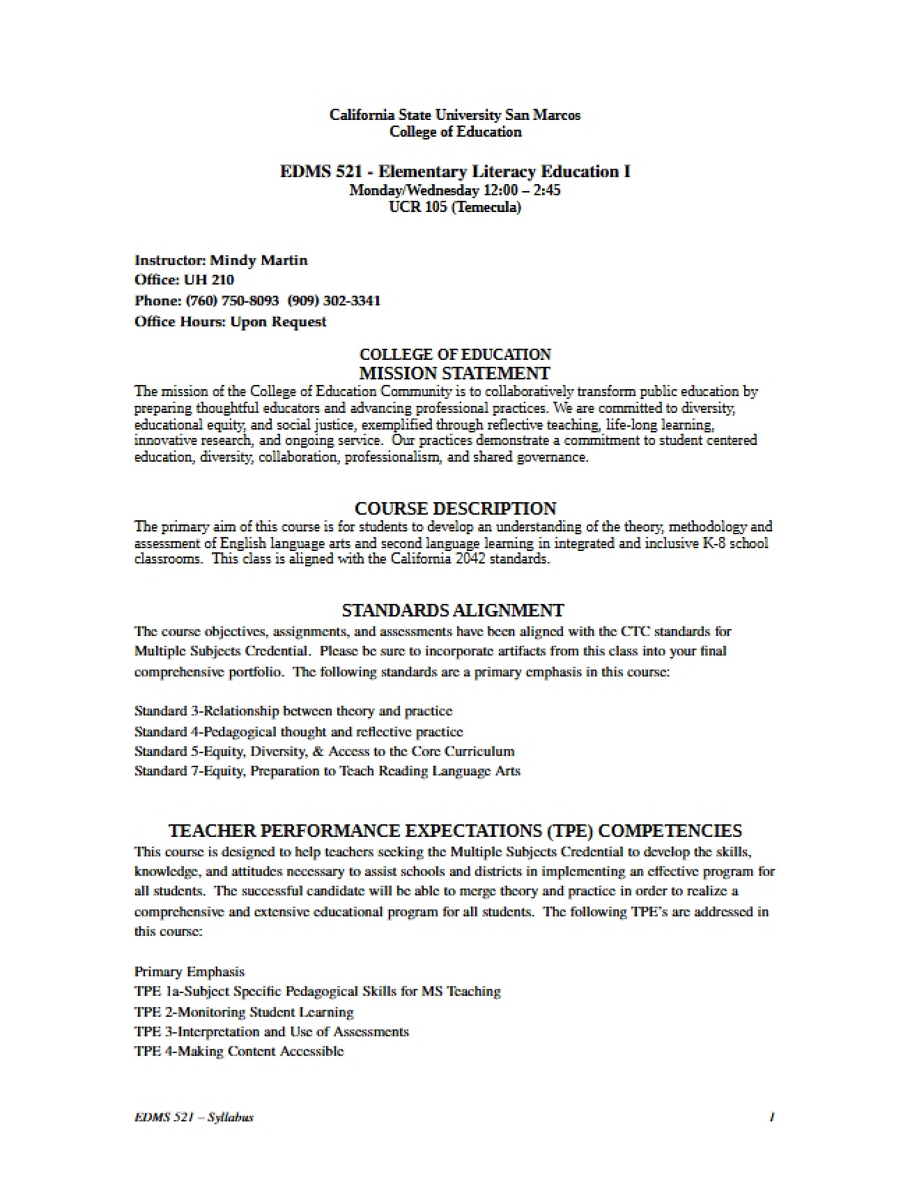 Martin Elementary Literacy Syllabus