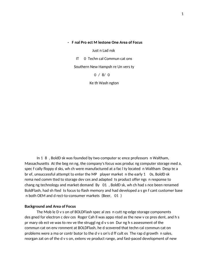 IT520 Final Project Milestone One - Area of Focus