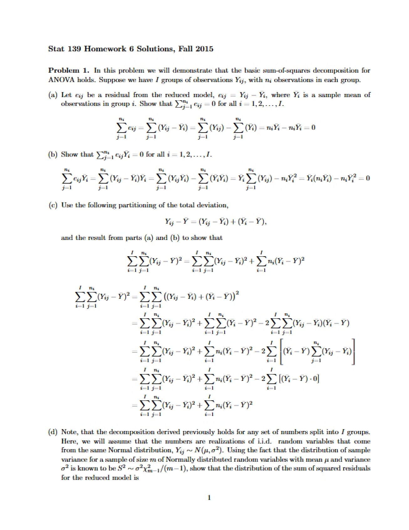 Linear Models Homework 6 Solutions
