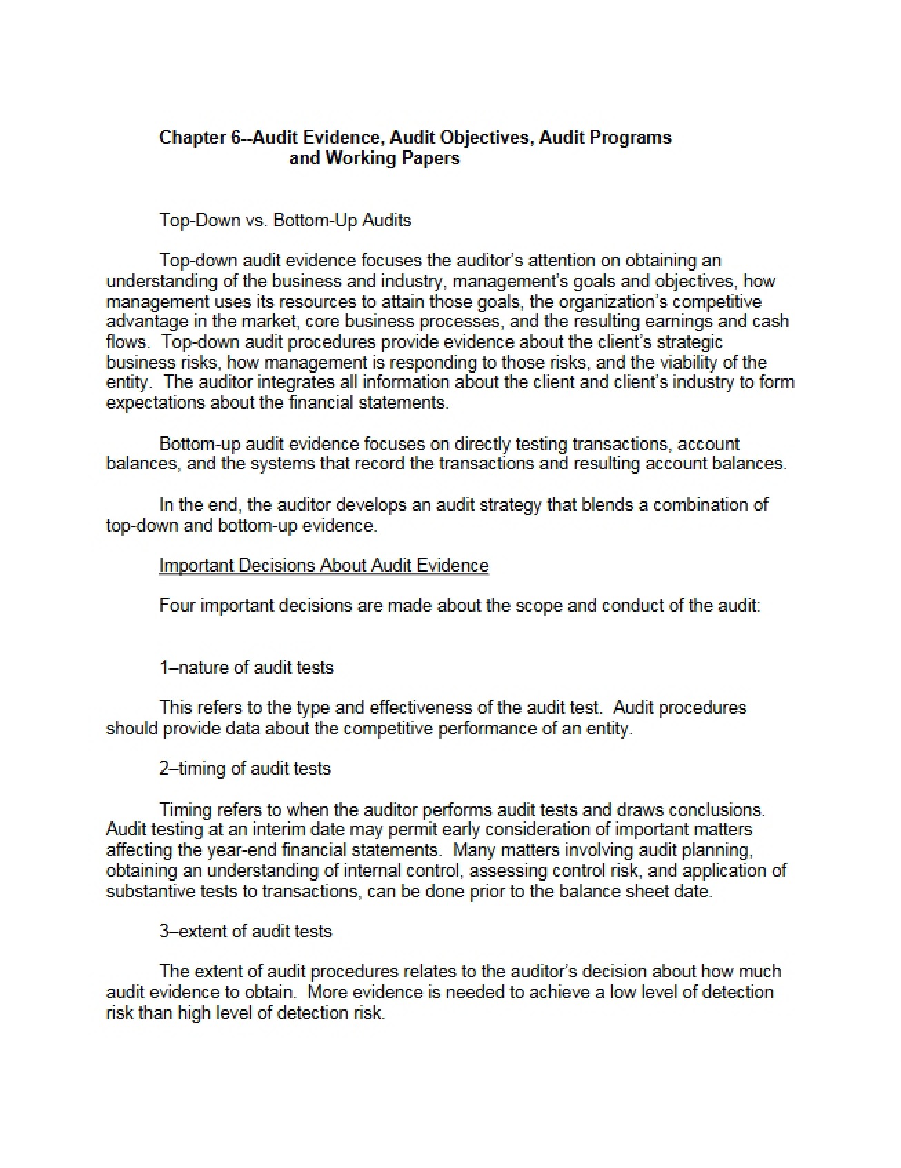 Ch 6 Objectives, Evidence, Programs, and Working Papers