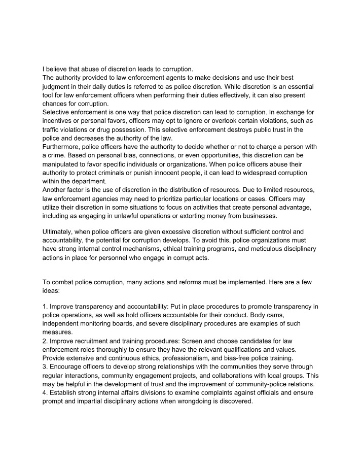 Notes - Police Corruption and Criminal Justice Reform