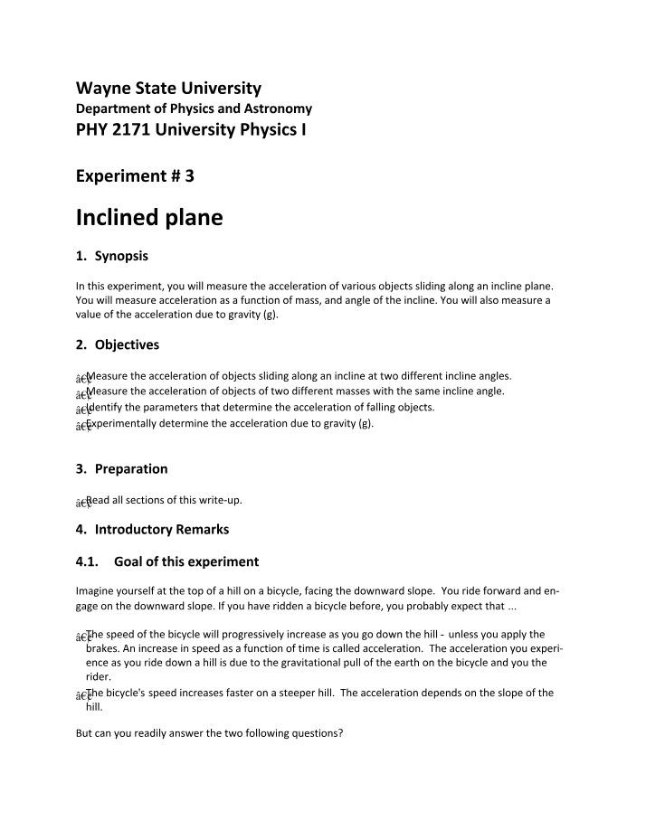 Inclined Plane Physics Experiment