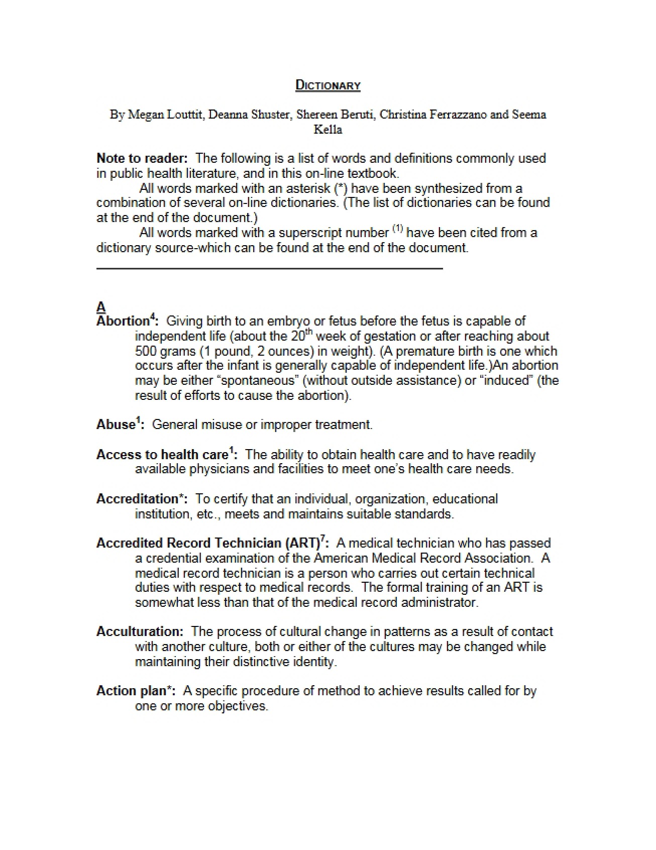 Public Health Dictionary
