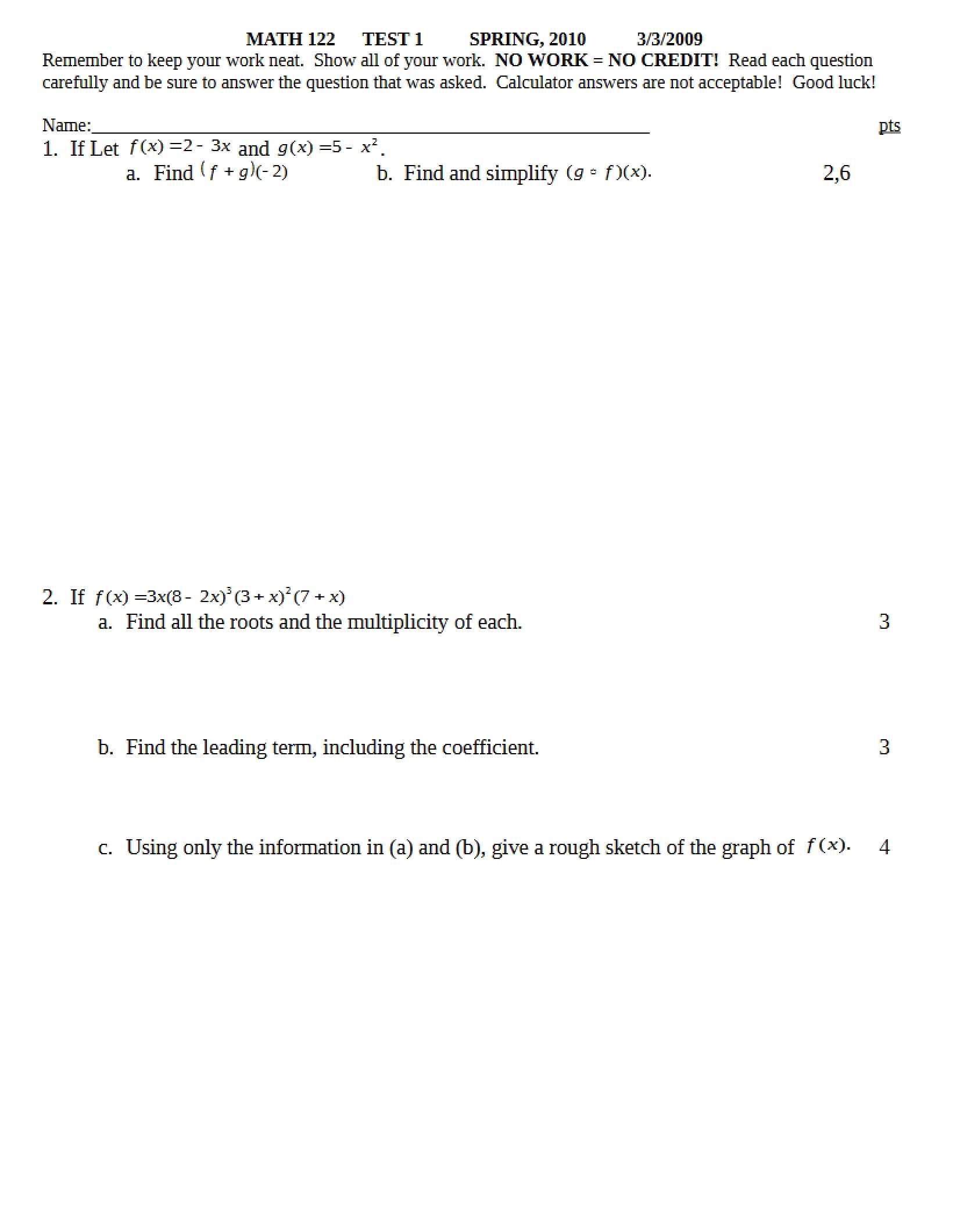 First Test Math 122