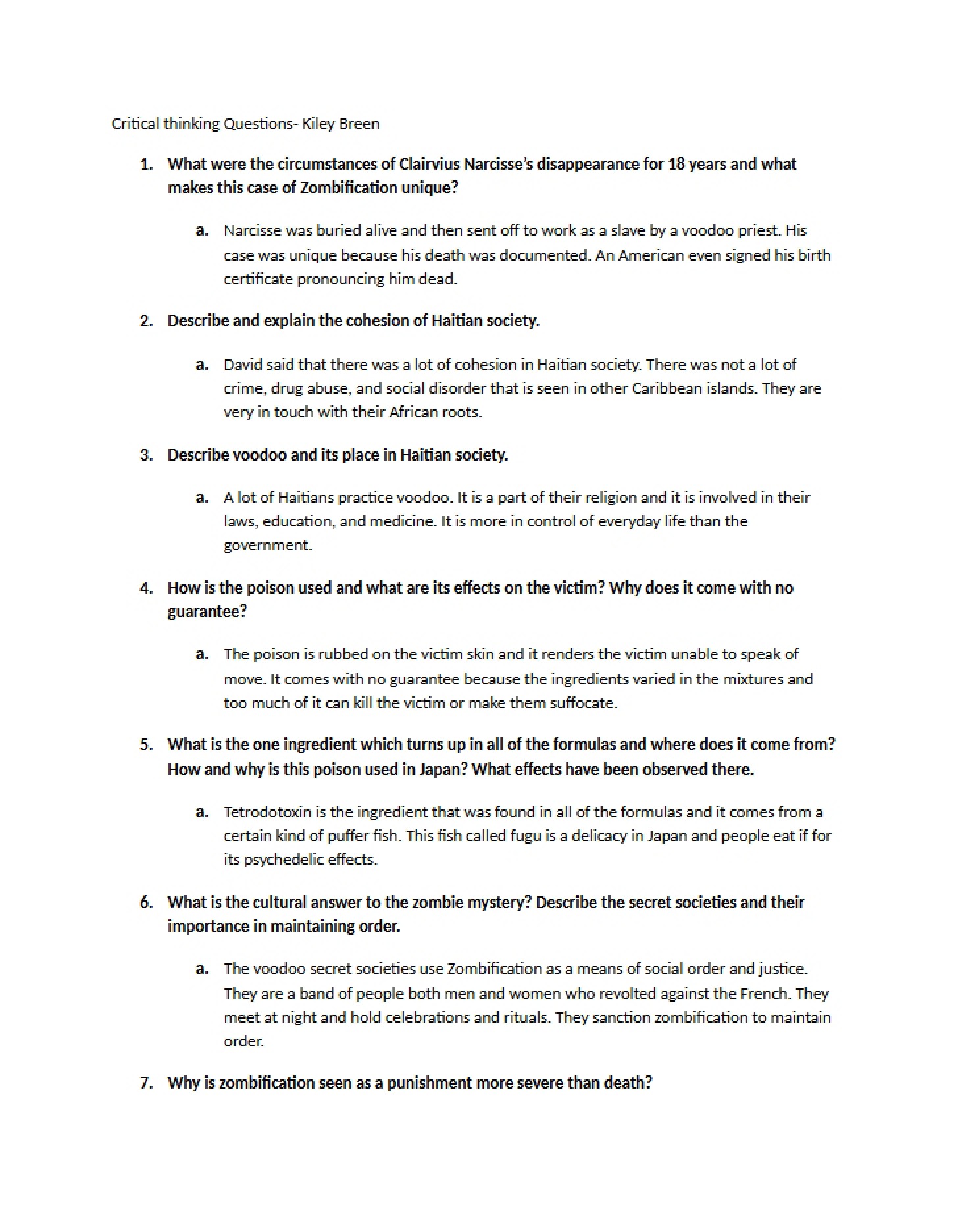 Questions on Critical Thinking