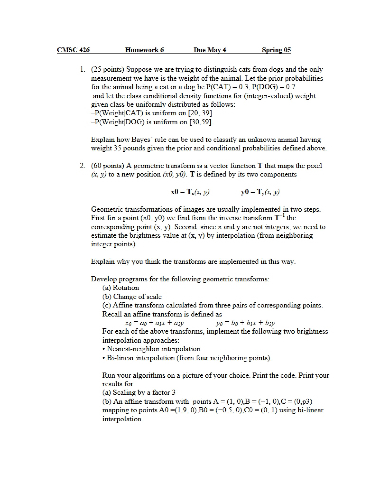 Sixth Homework