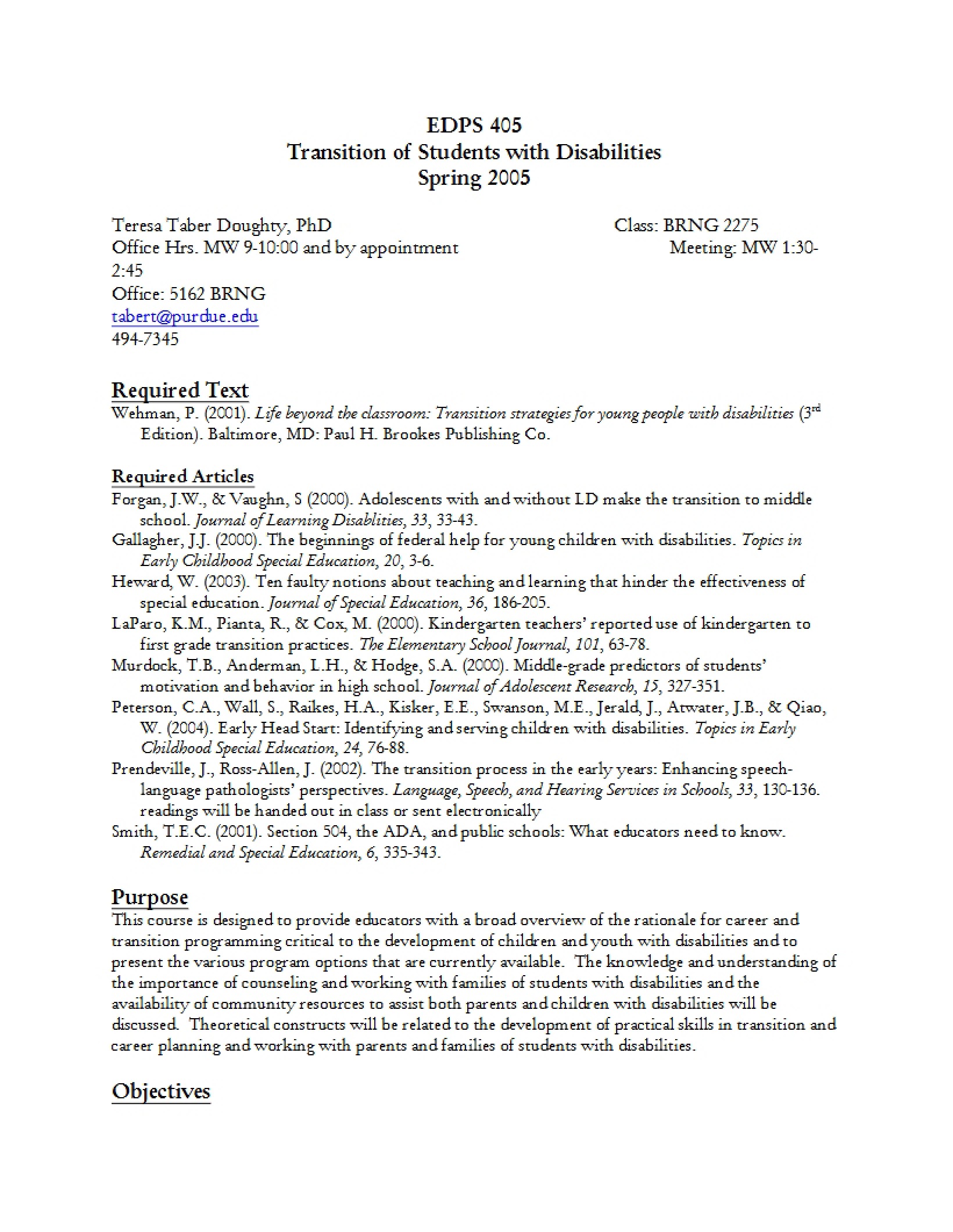 Syllabus - Transition of Students with Disabilities