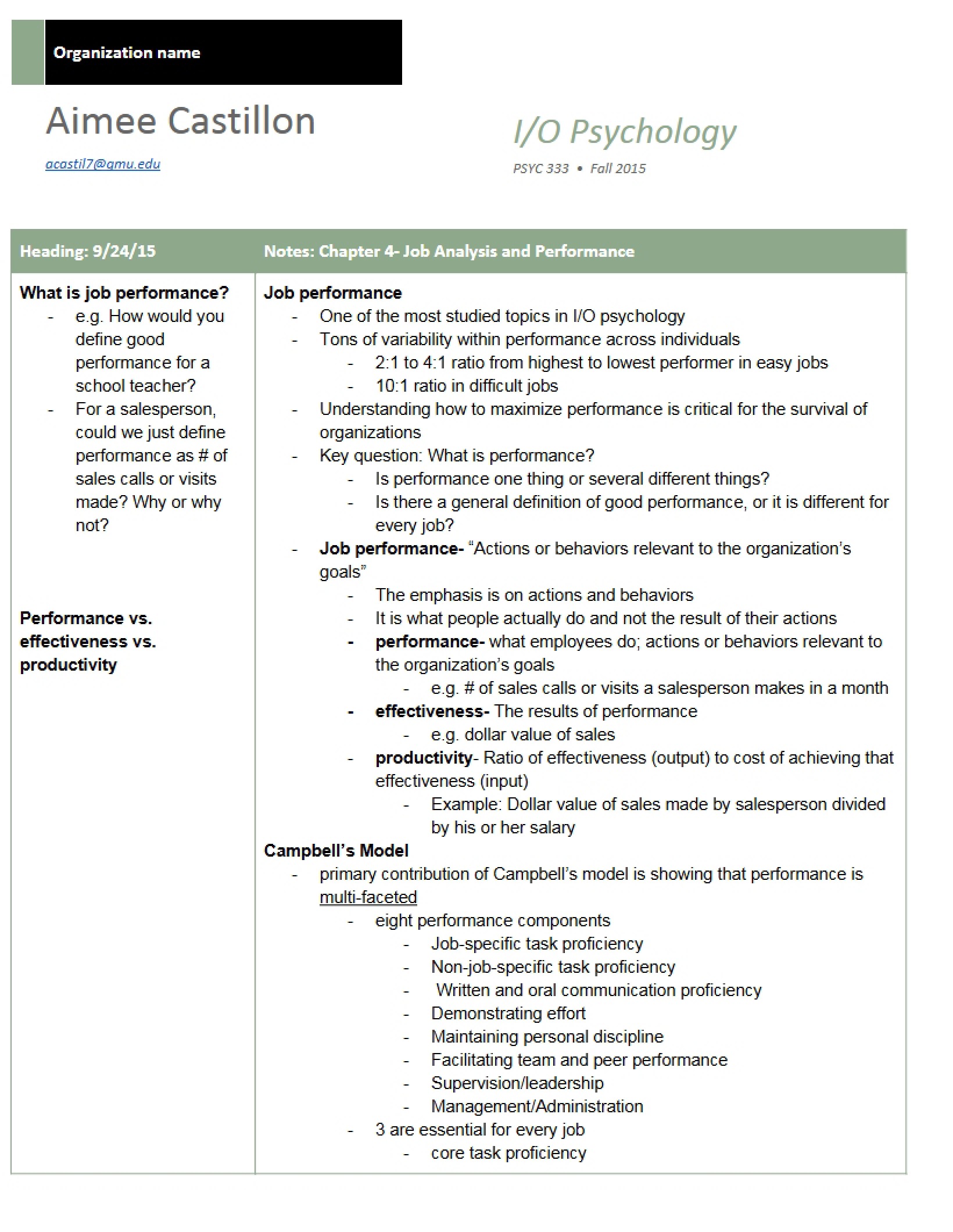 Performance and Job Analysis (Chapter 4)