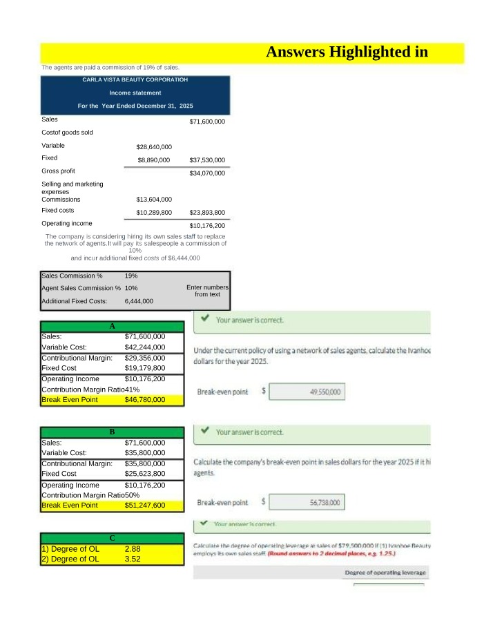 Analysis of Sales Commission and Fixed Costs for Carla Vista