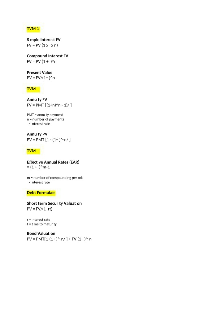 Formulas for Finance