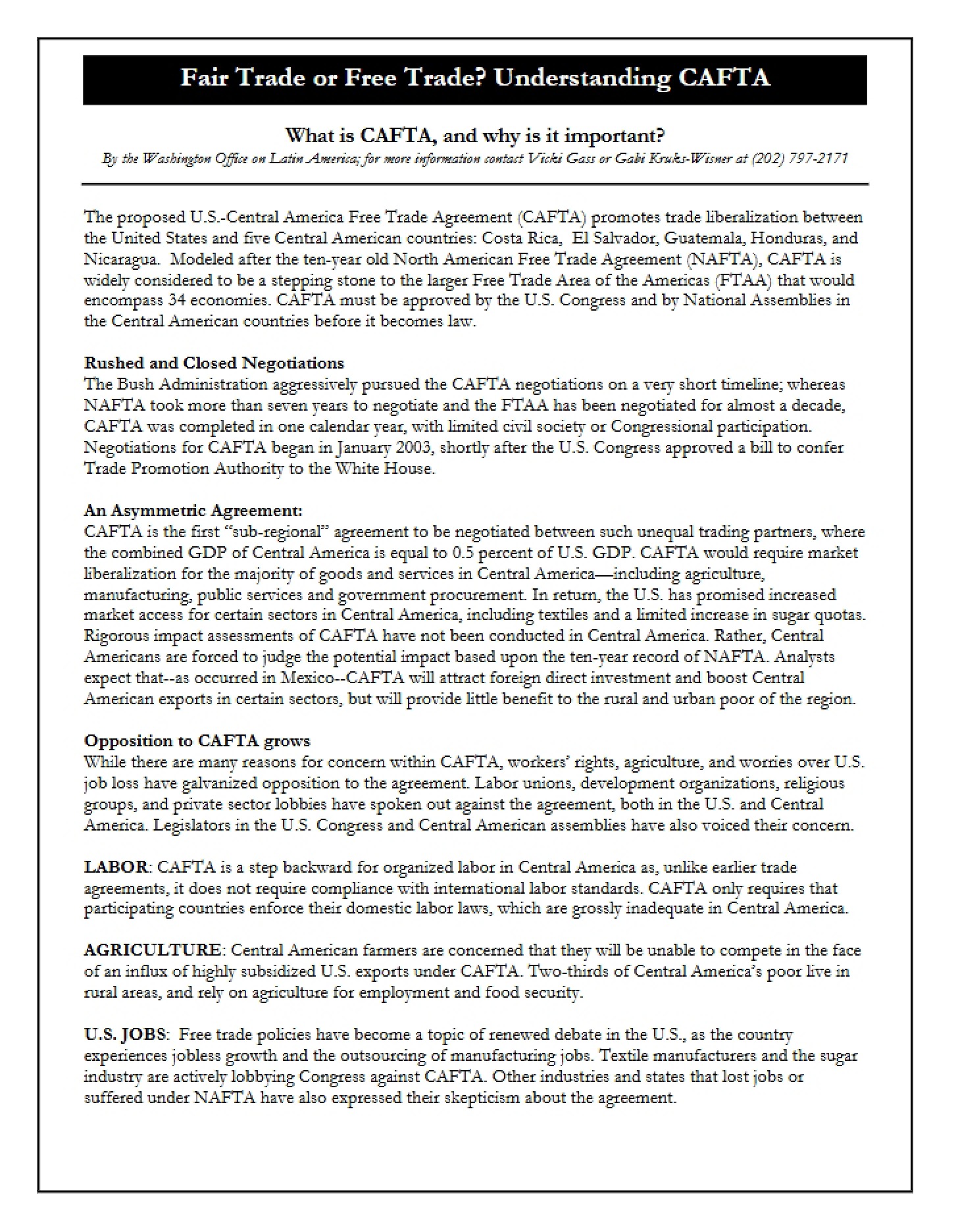 CAFTA Free vs Fair Trade