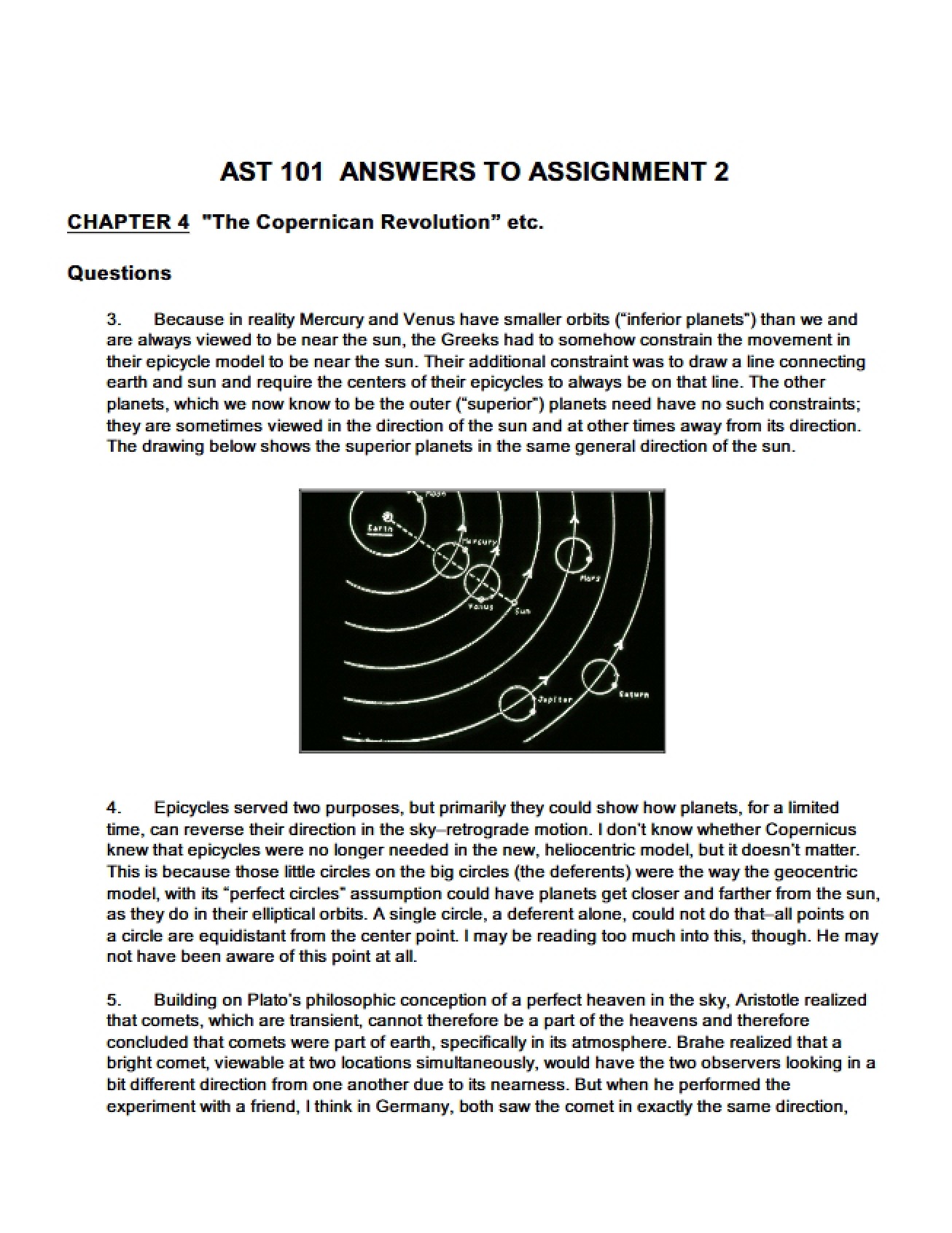 Second Assignment Answers for Solar System Astronomy