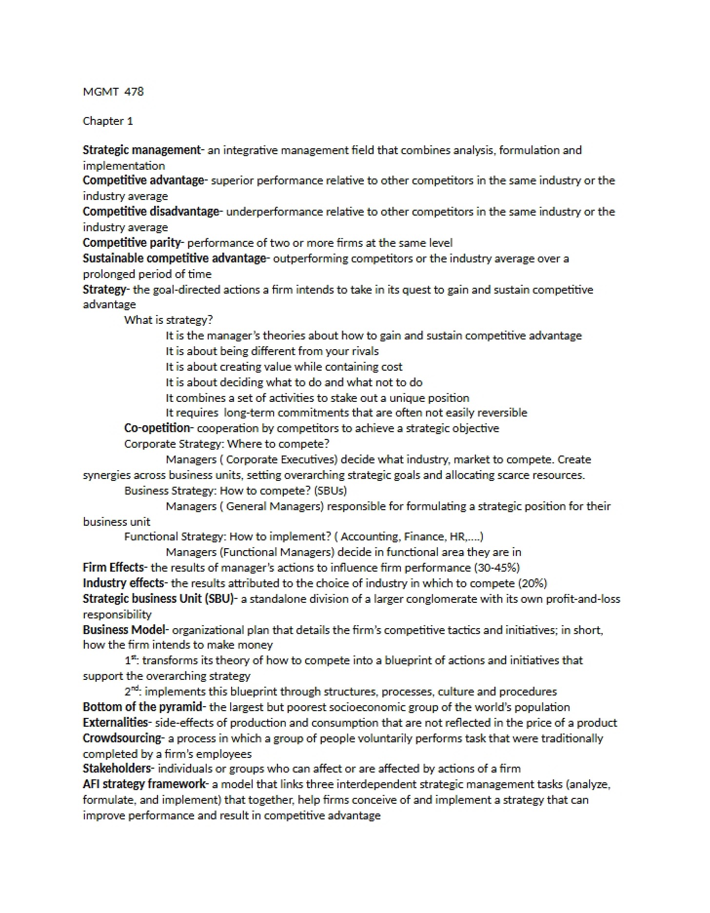 Vocabulary for MGMT 478 Test 3