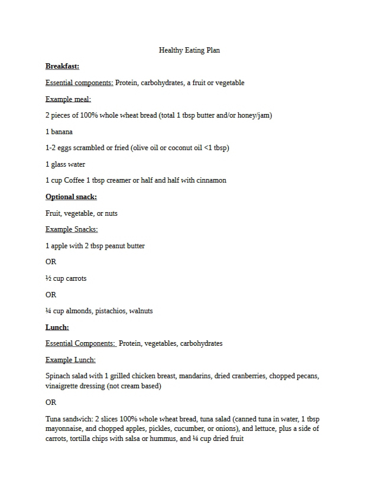 Eating Plan for Health