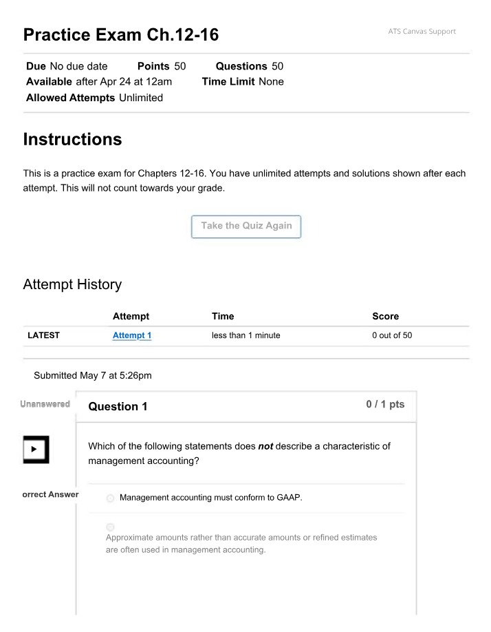 Practice Exam - Chapters 12-16