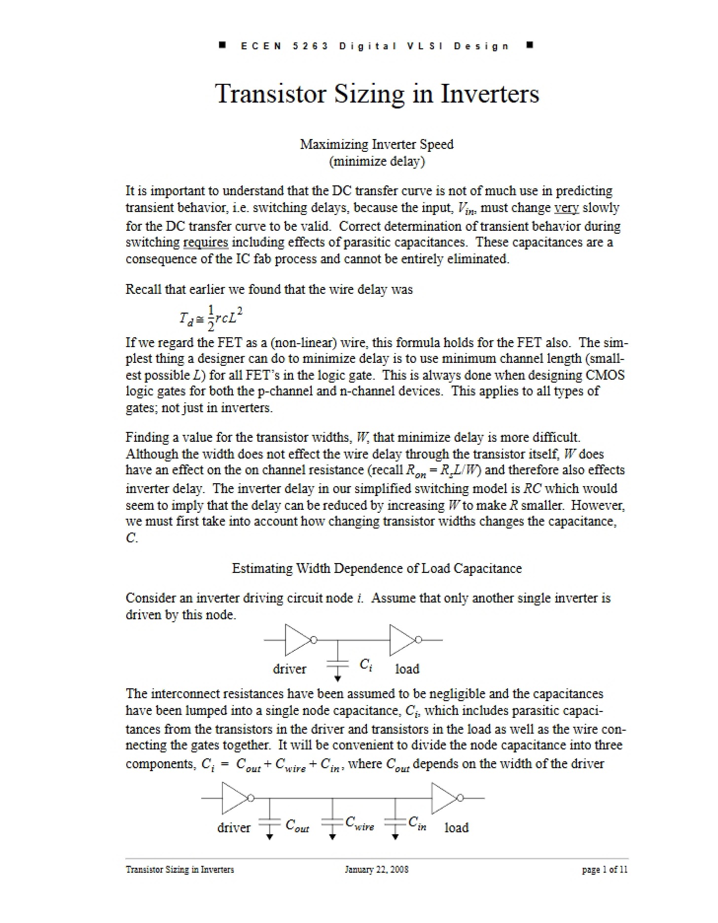 Inverter Design Sizing Transistors