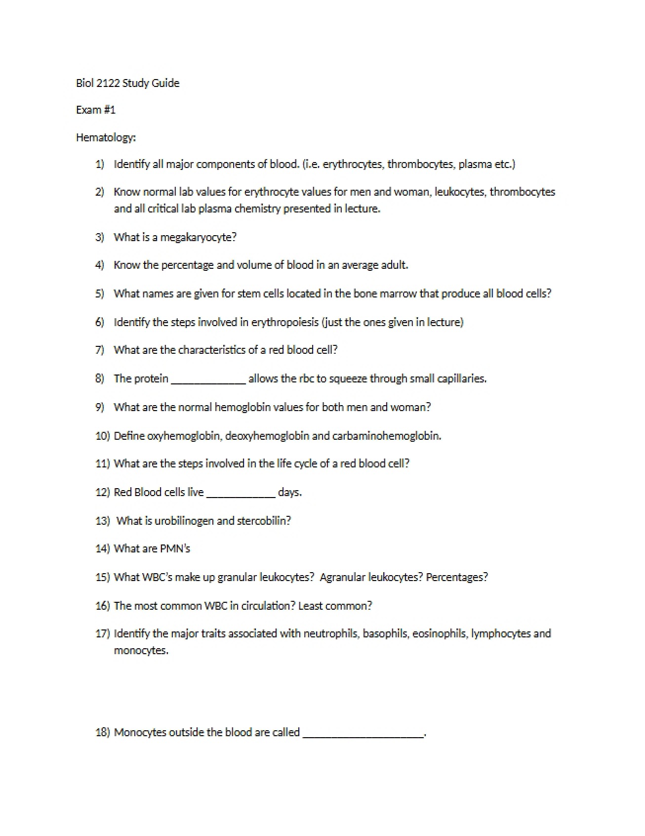 Preparation Guide for Anatomy and Physiology II