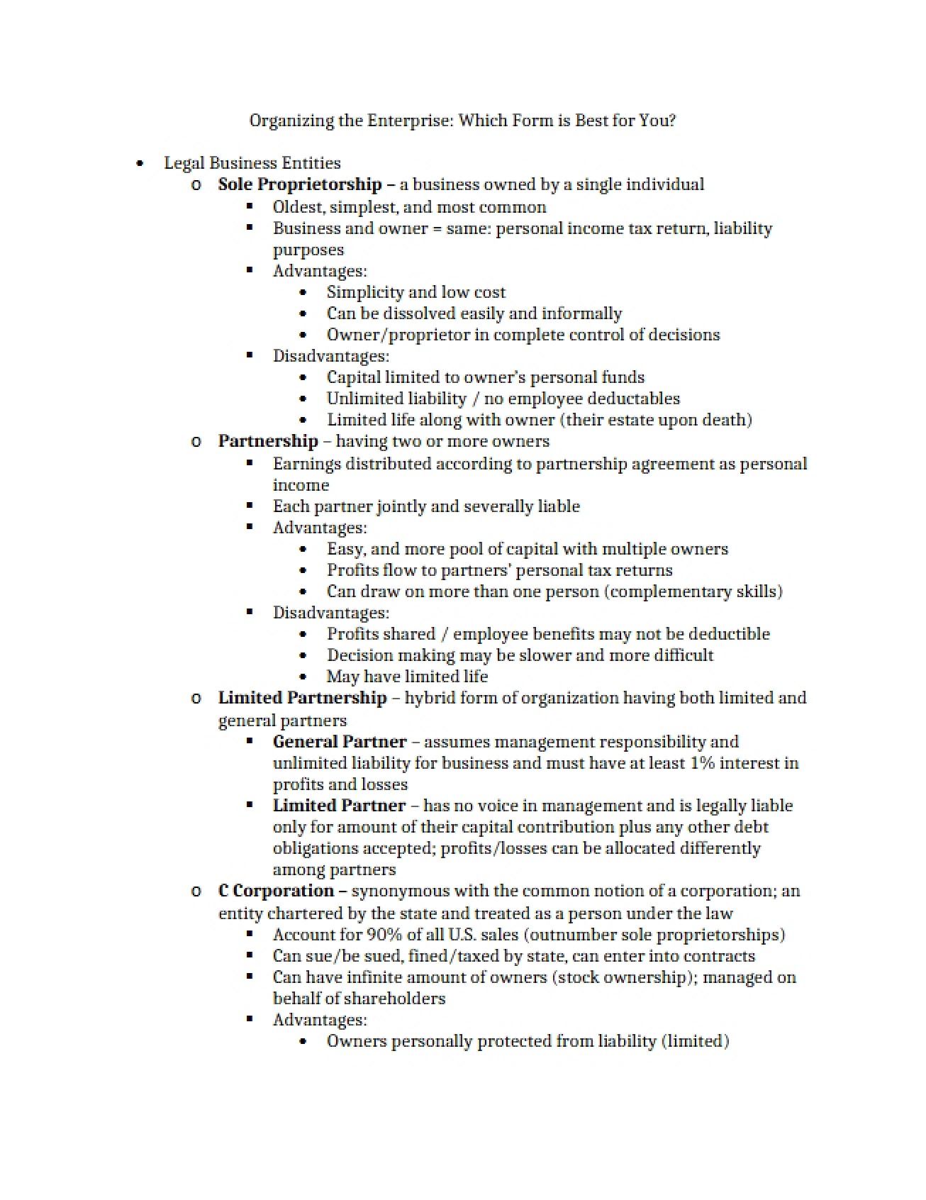 Selecting the Best Enterprise Organization Form