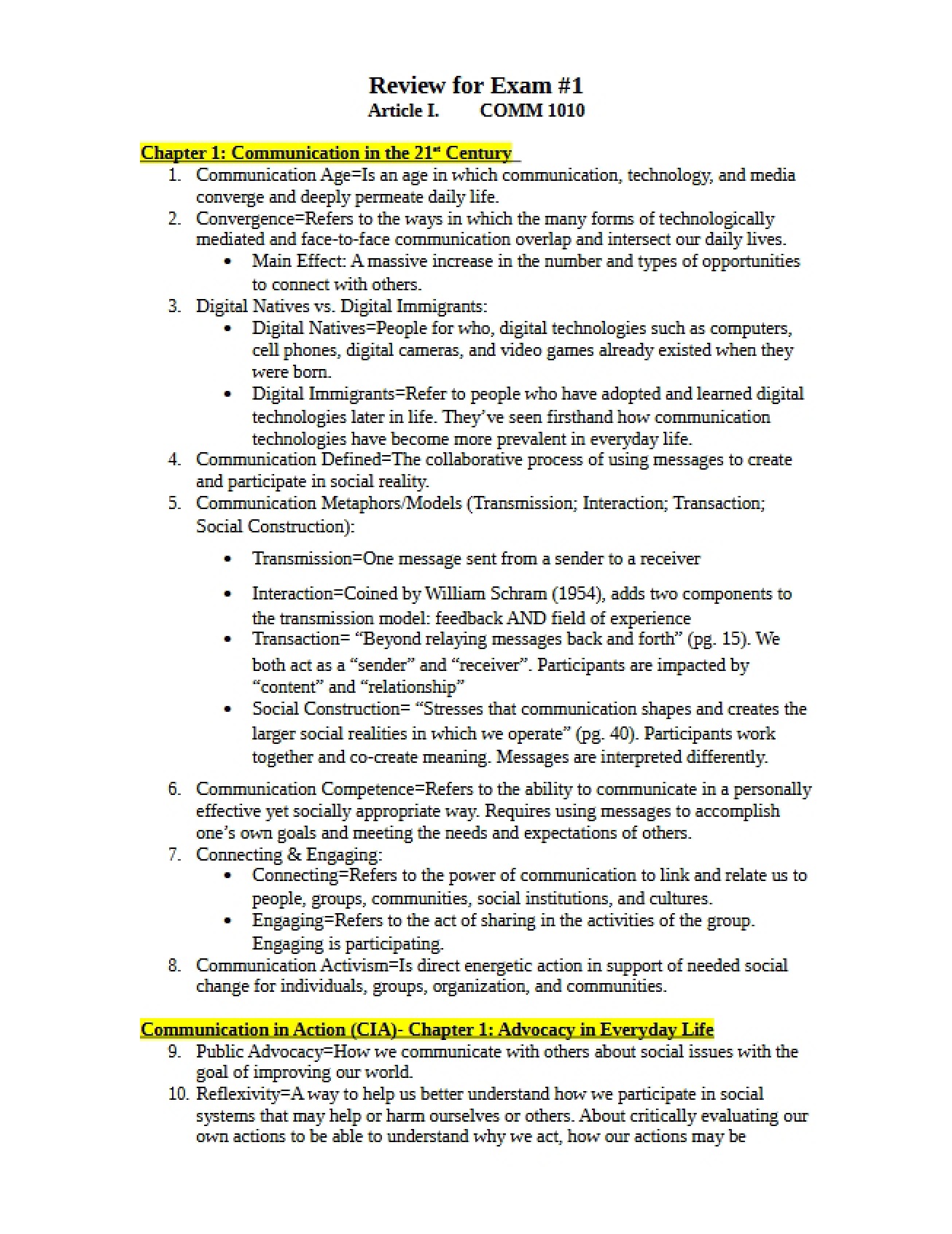 Study Guide for Exam One