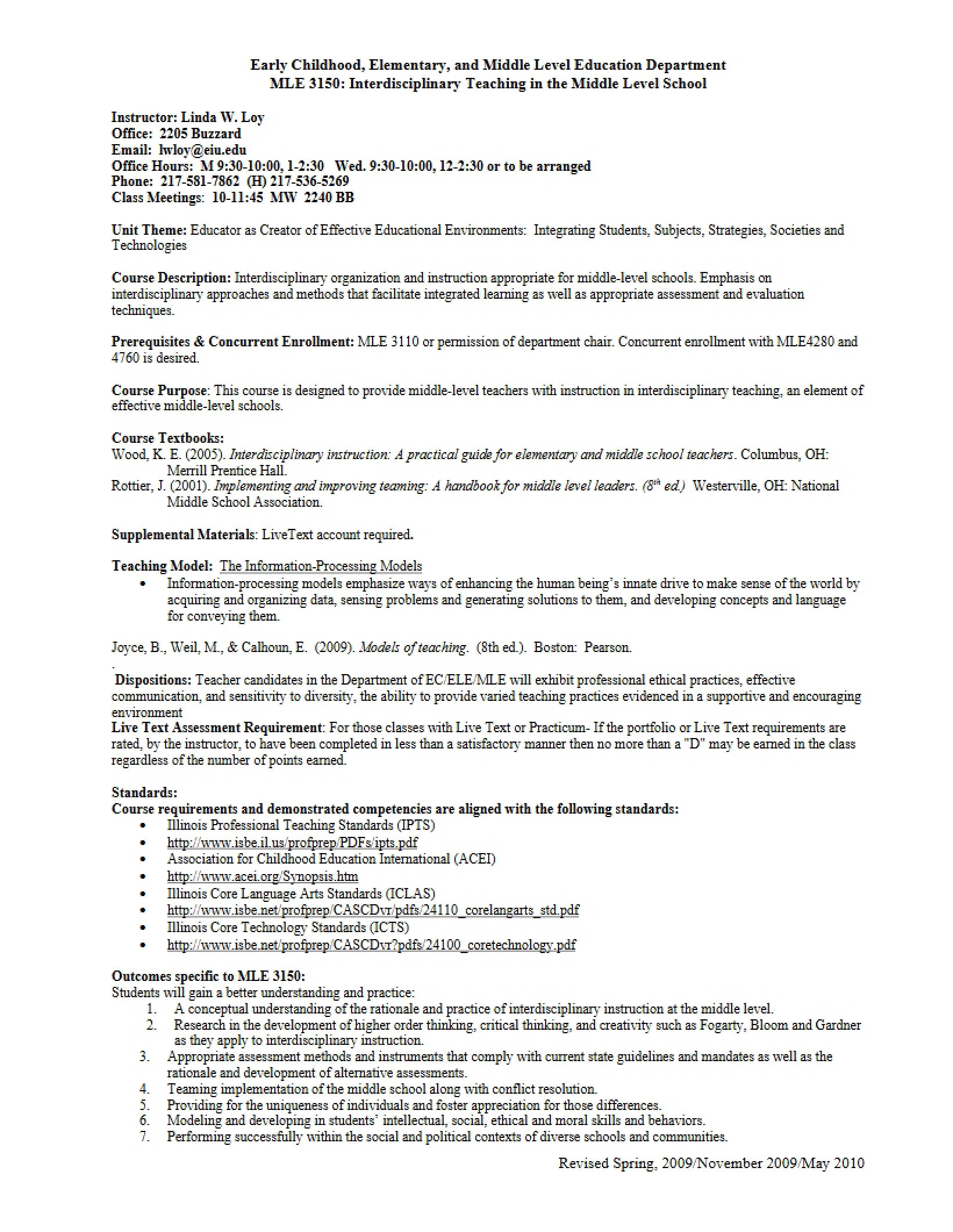 Syllabus for Interdisciplinary Teaching - 6 Pages