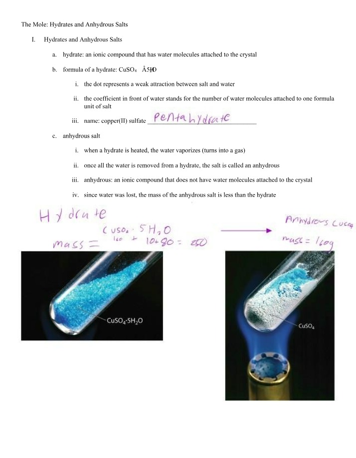The Mole - Anhydrous Salts and Hydrates