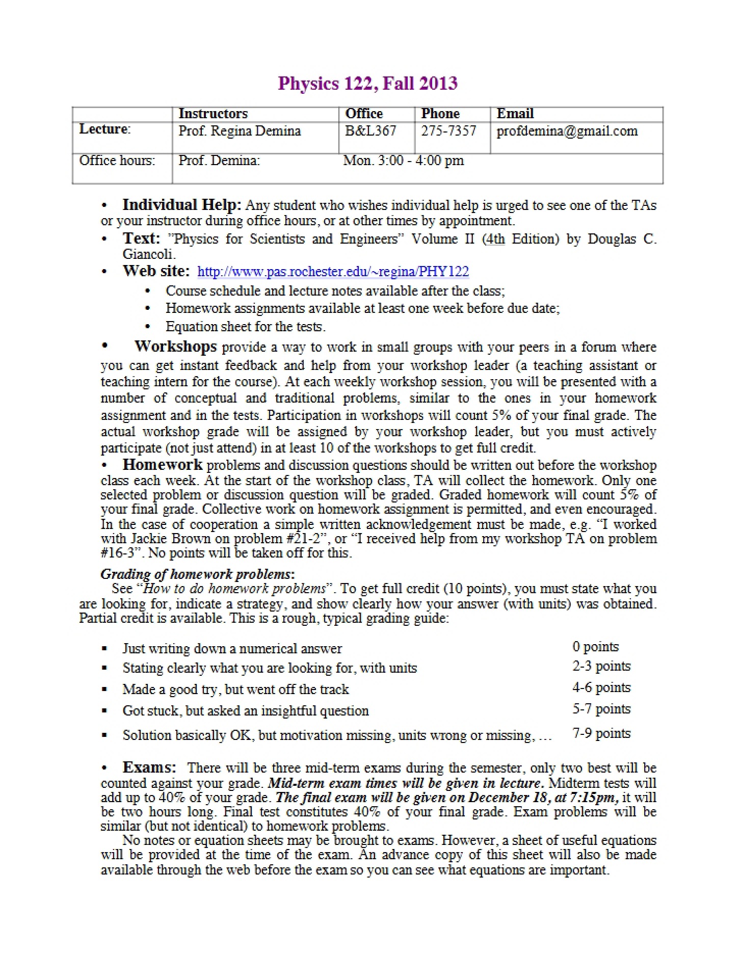 Syllabus for PHY 122