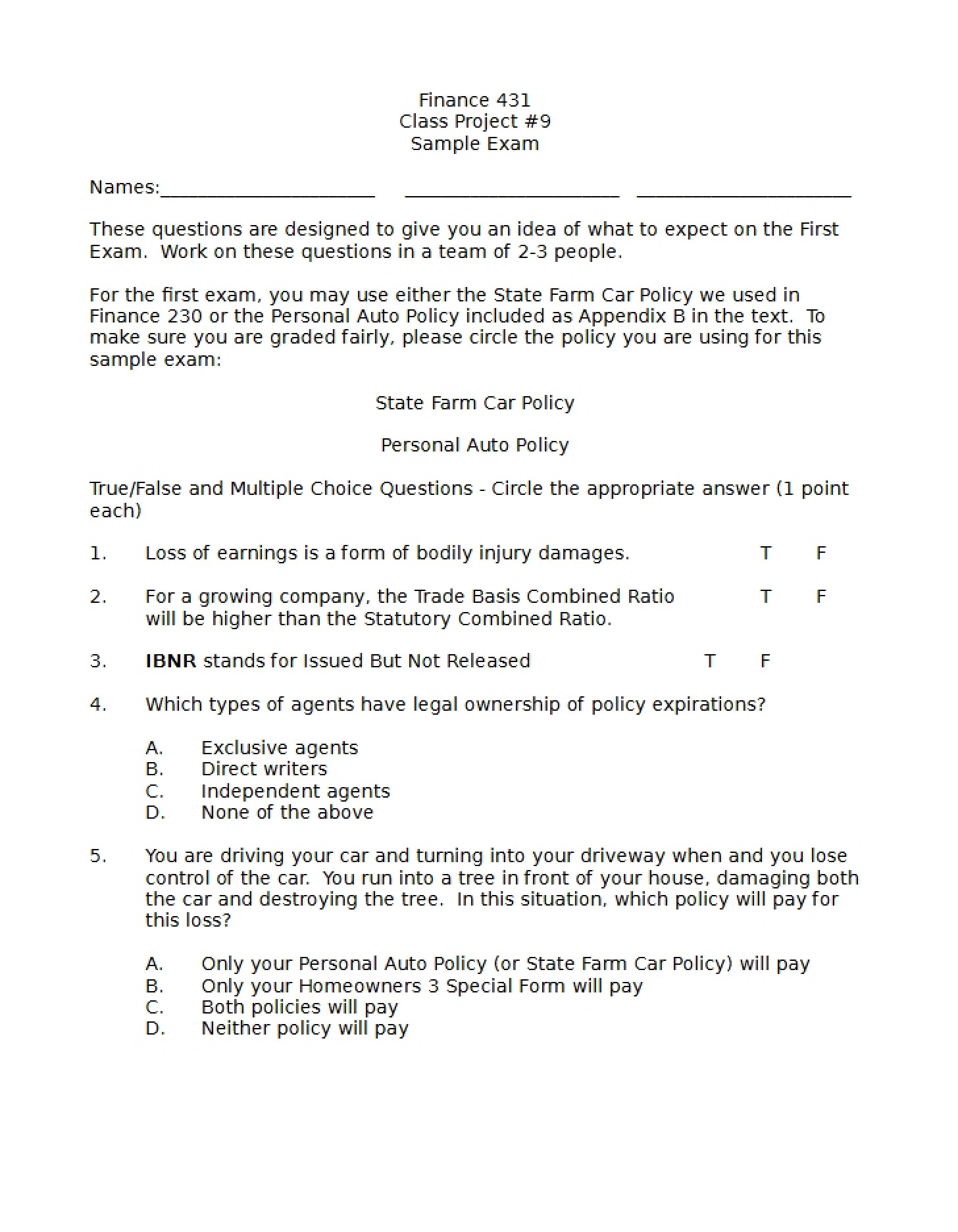 Class Project 9 (Finance 431)