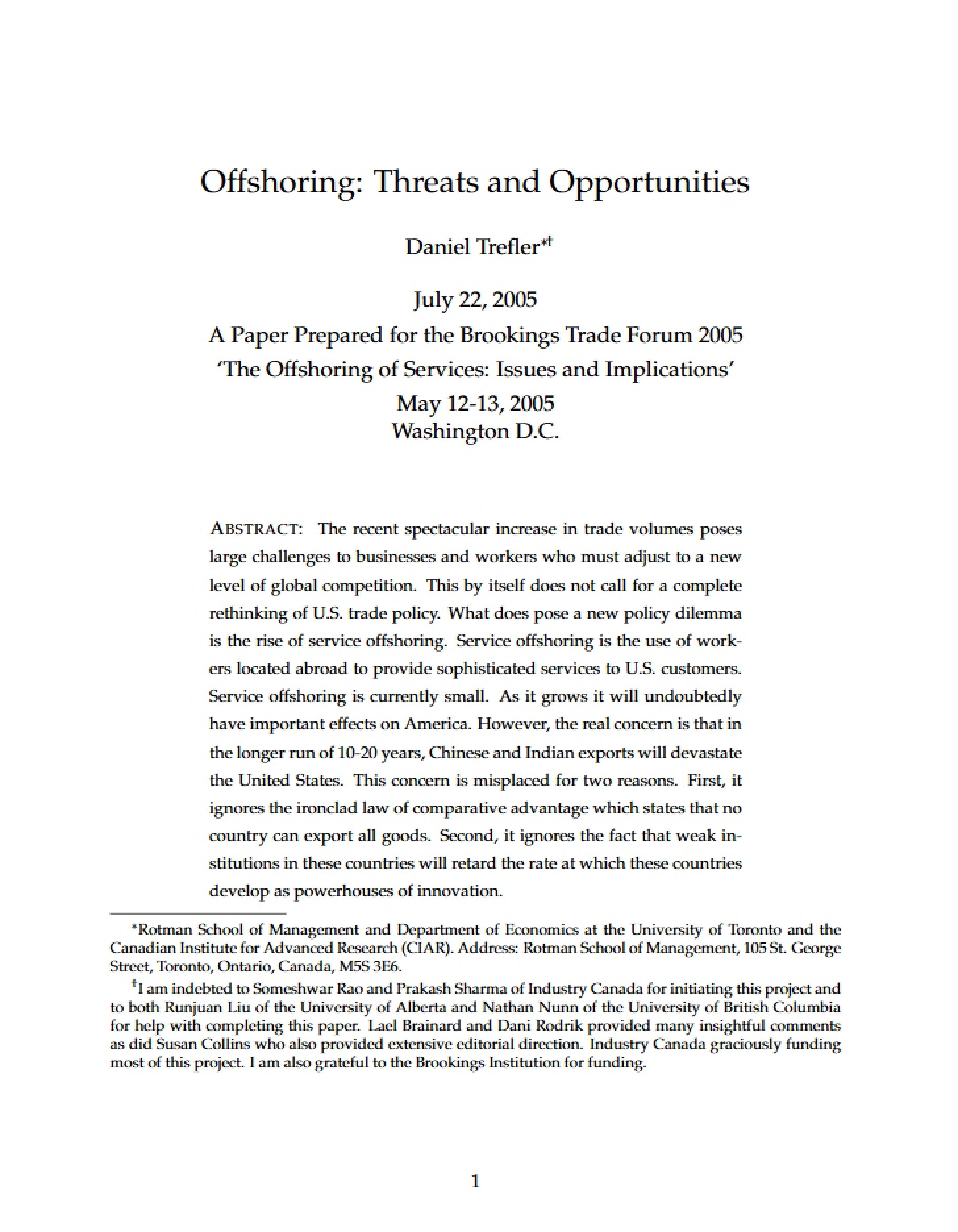 Opportunities and Threats of Offshoring