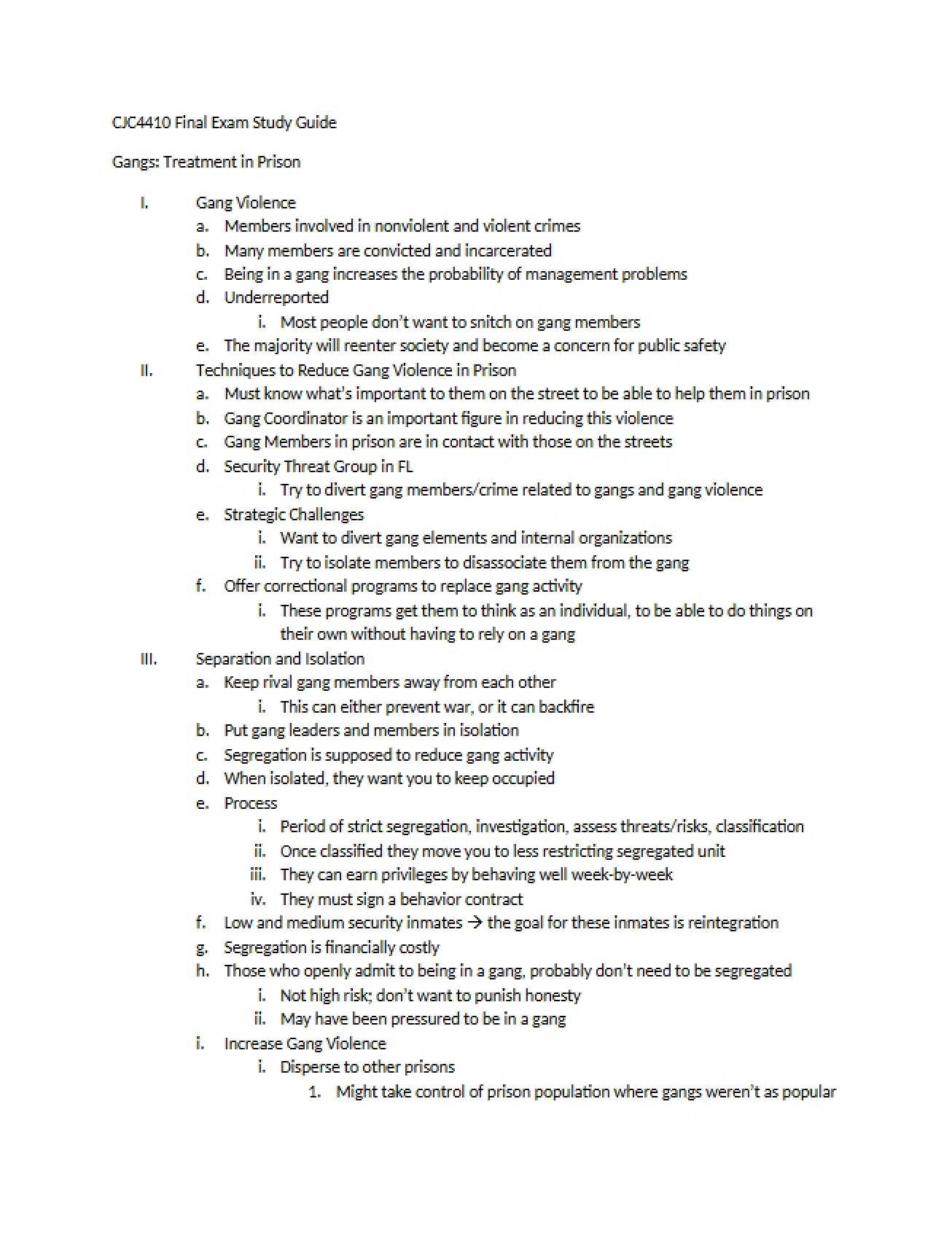 Study Guide for the Final Examination on Offender Treatment