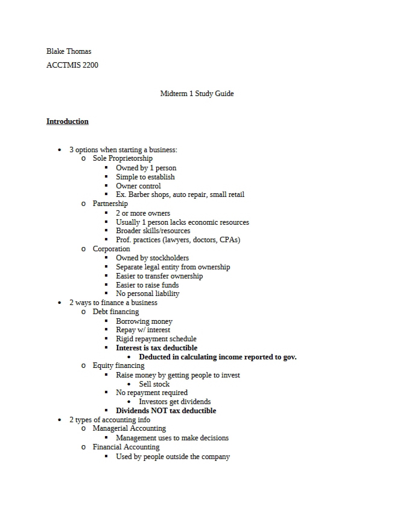 Study Guide for the First Midterm