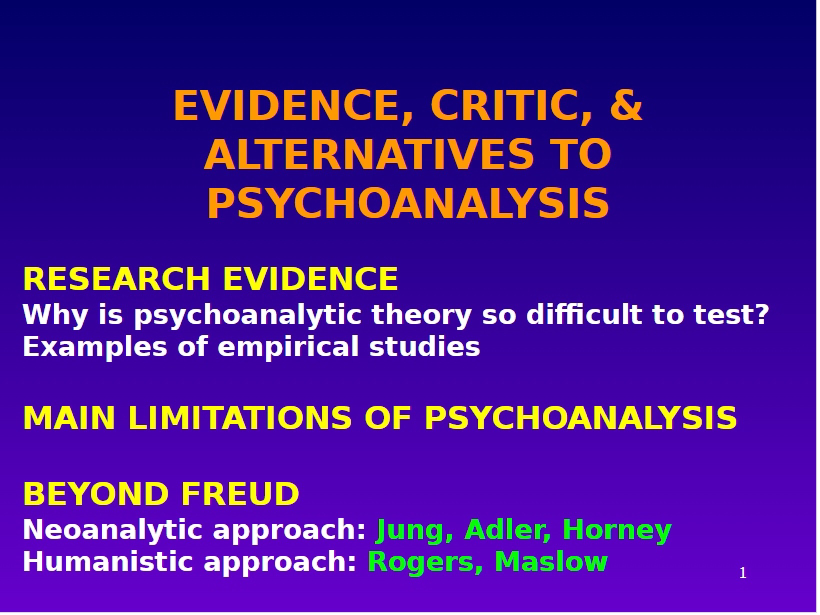 Psychoanalysis Alternatives, Criticism, and Evidence