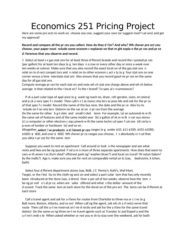 Pricing Project for Economics 251