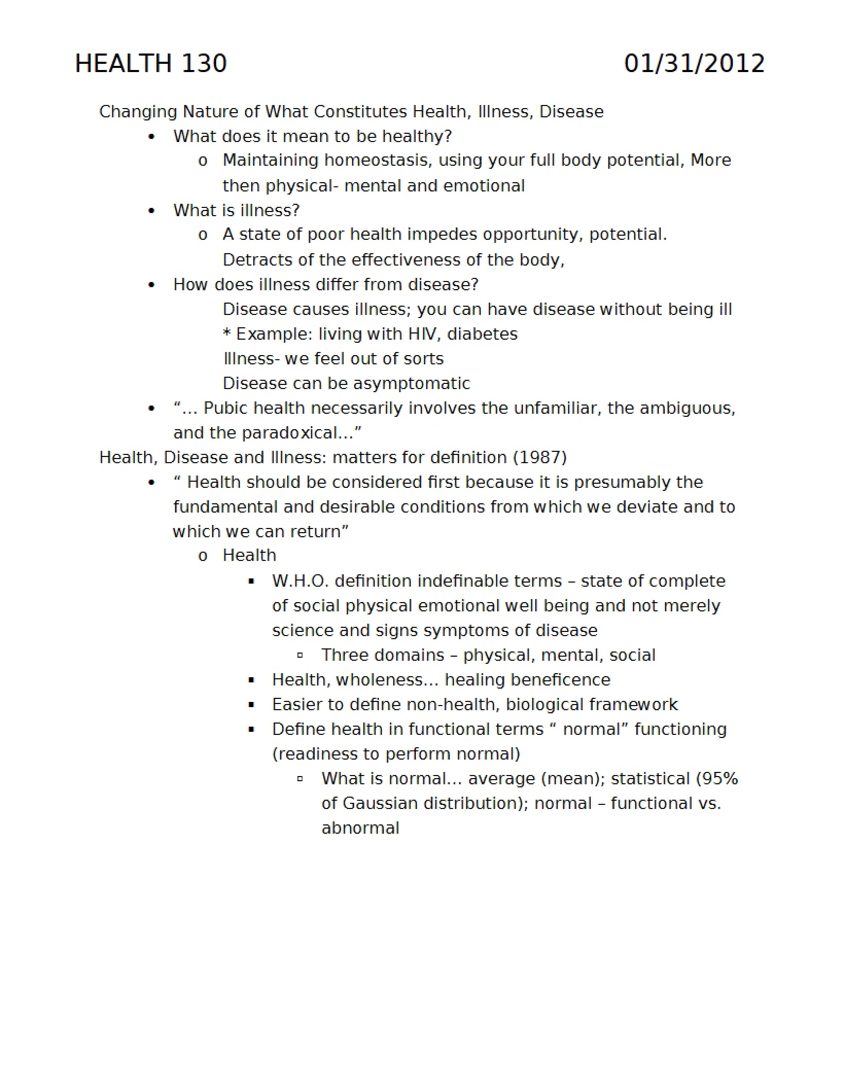 Health, Disease, and Illness Changing Definitions