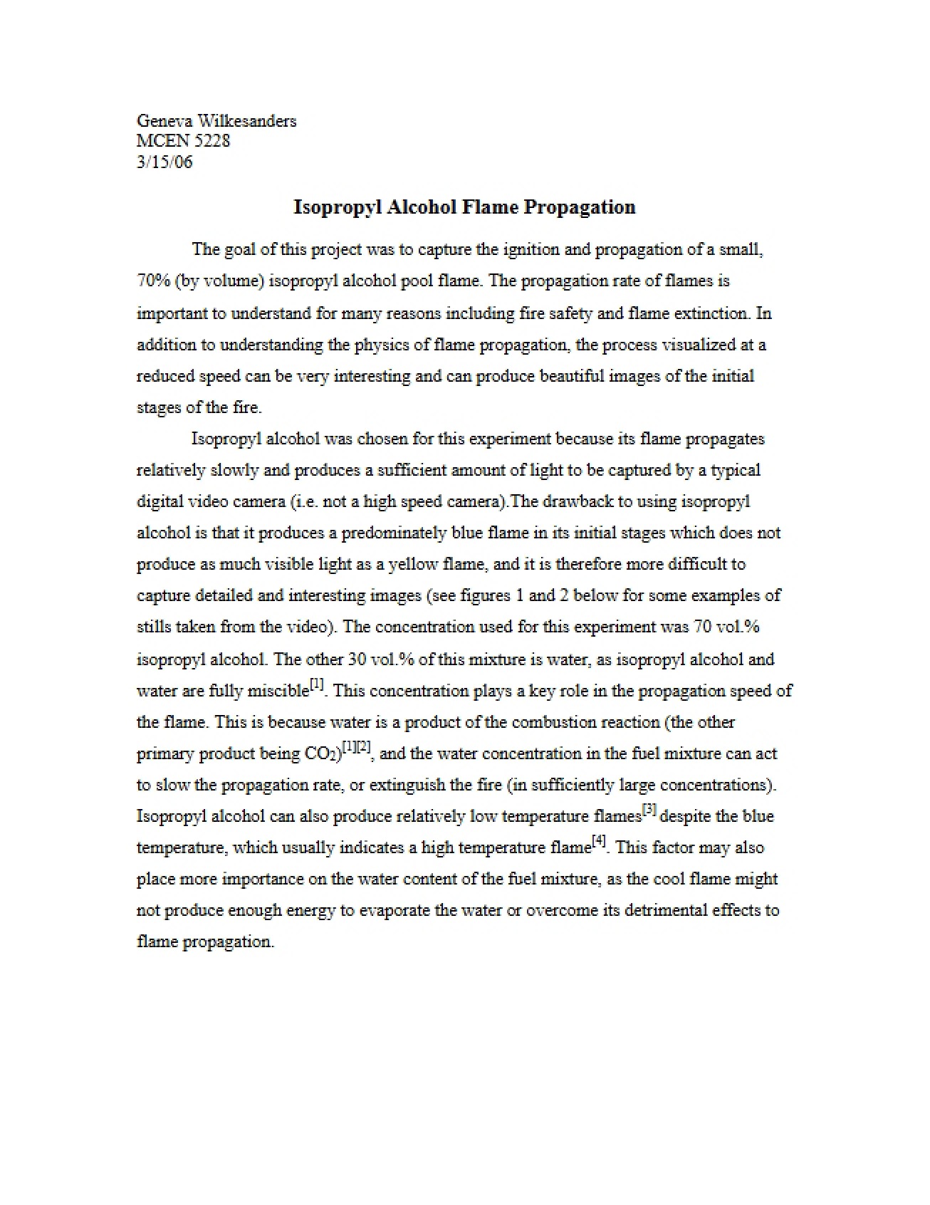 Propagation of Isopropyl Alcohol Flame