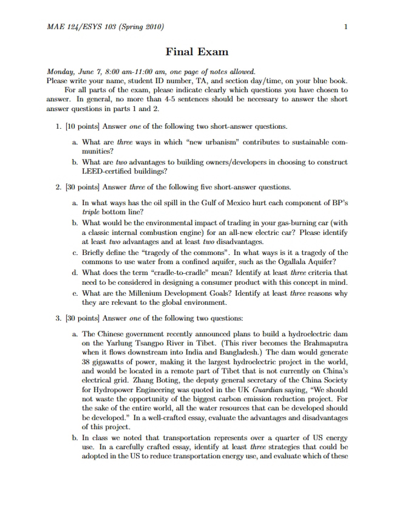 Environmental Science Final Assessment