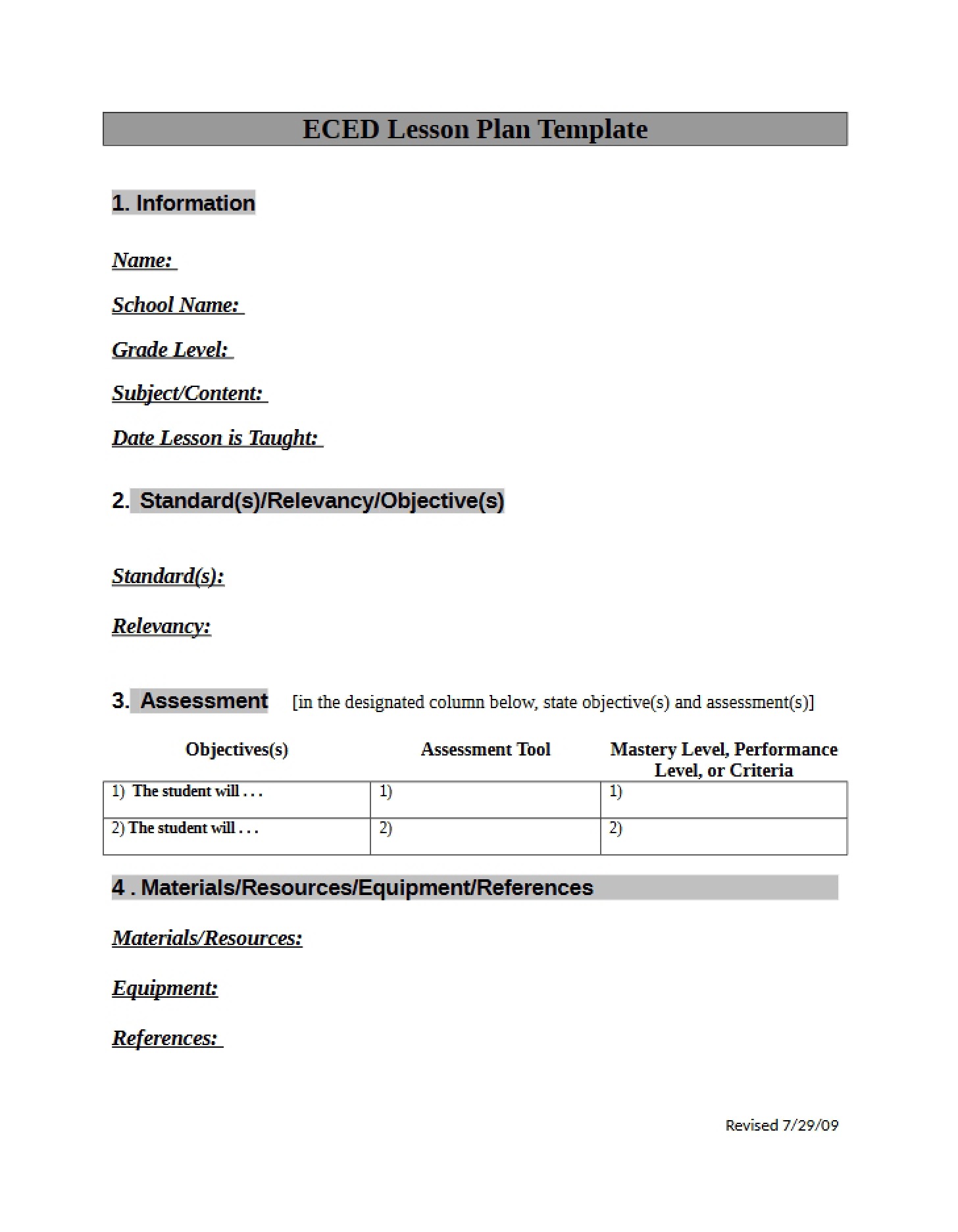 Template for ECED Lesson Plan