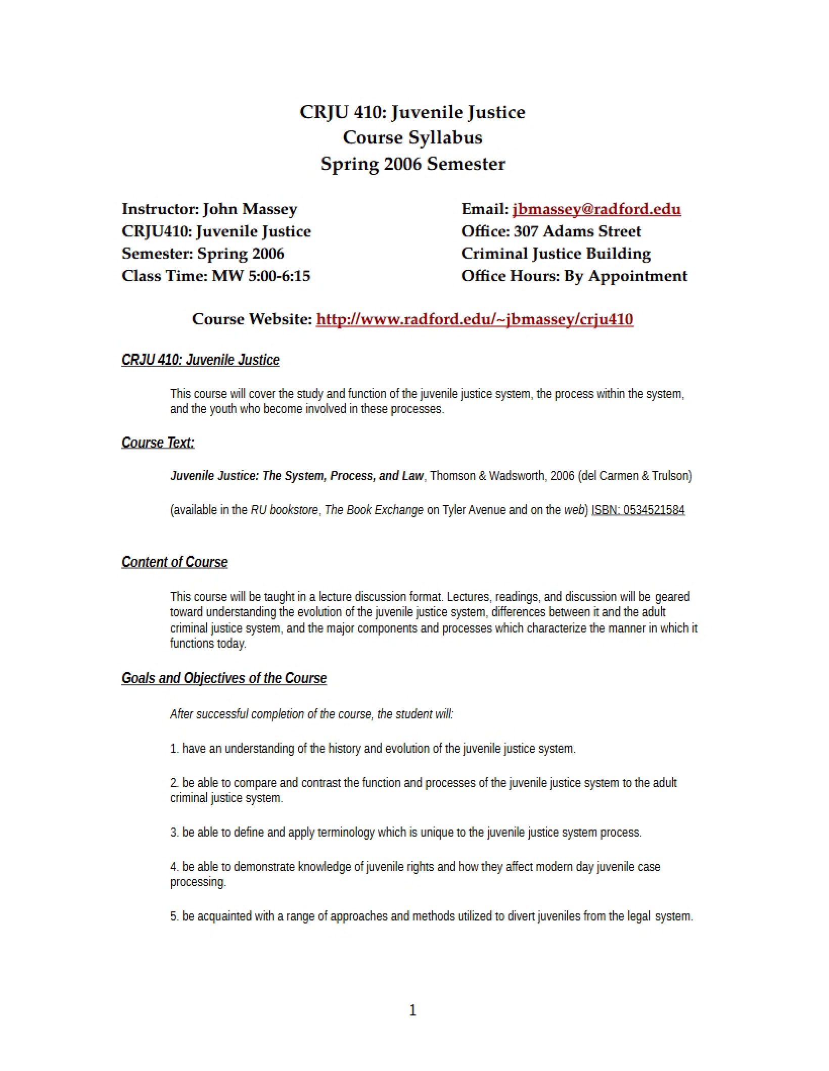 Juvenile Justice Syllabus