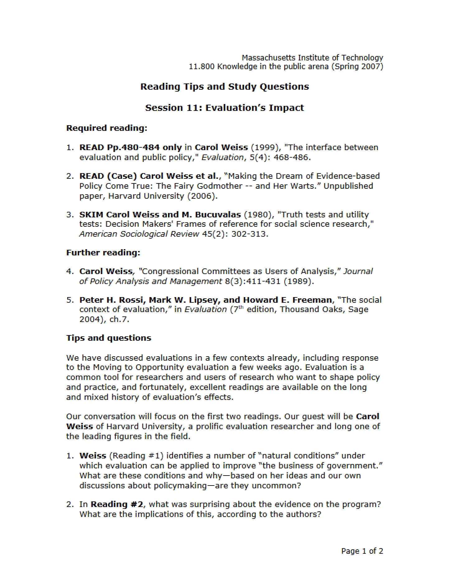 Study Queries and Reading Advice