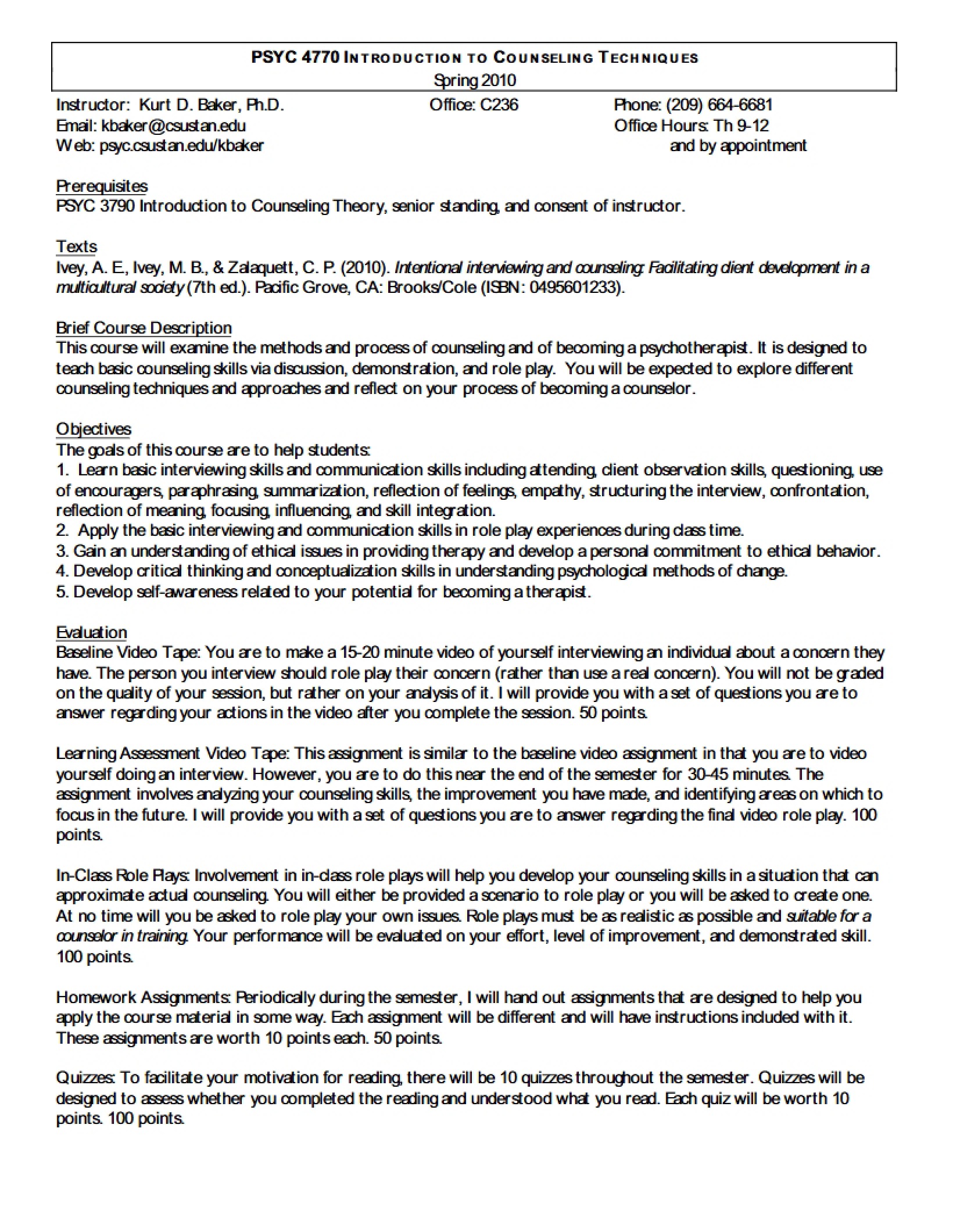 Counseling Techniques Syllabus